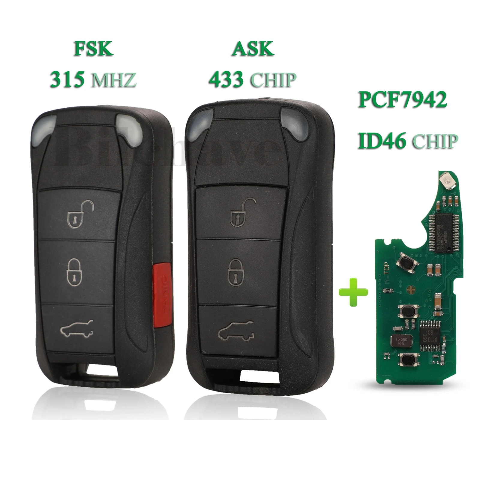 Jingyuqin 315Mhz/433Mhz Fsk/Remote Key Id46 Voor Porsche Cayennepeper 2004 2005 2006 2007 2008 2009 2010 2011 Hu66 Ongesneden Mes