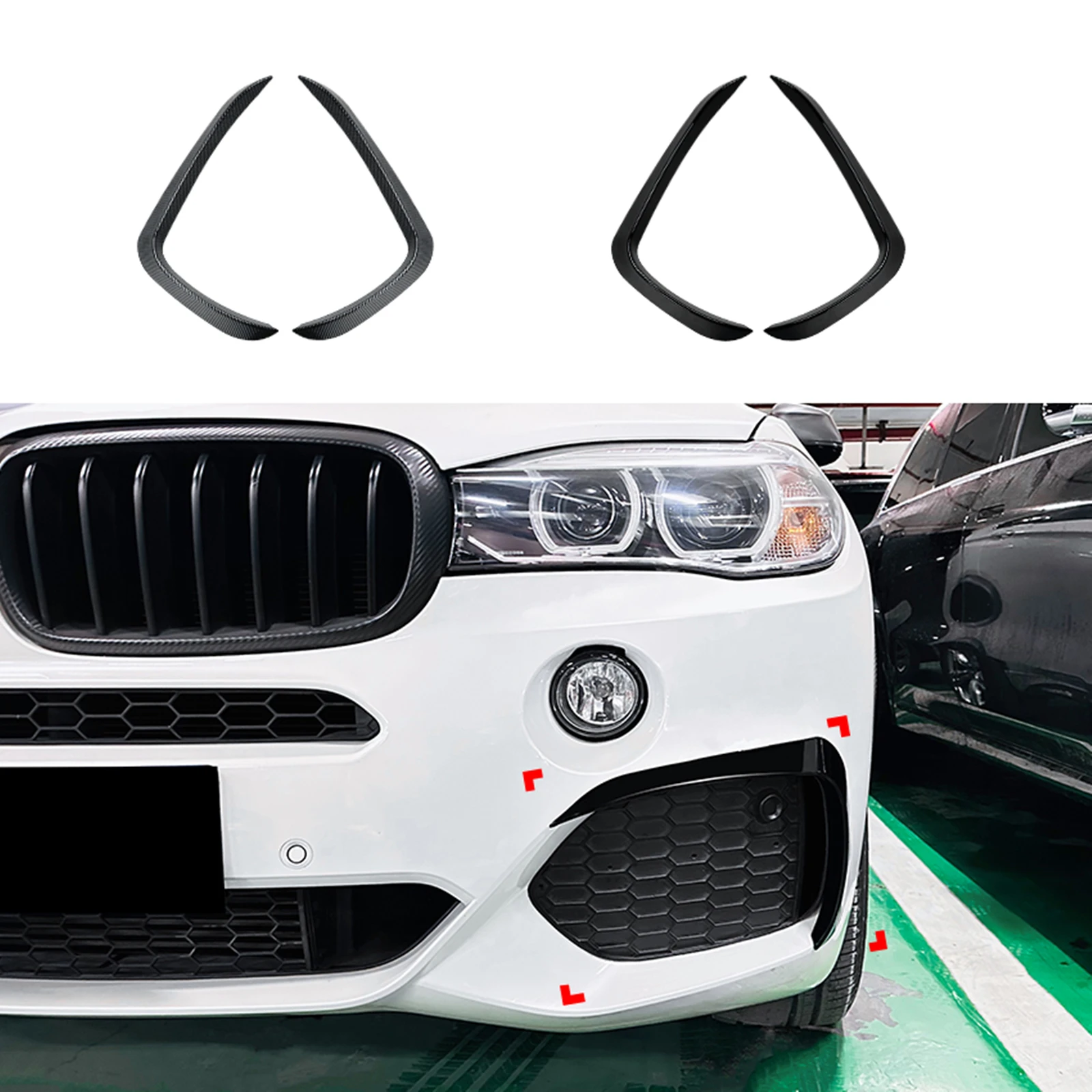 Front Bumper Side Air Vent Canard Trim For BMW X5 F15 M Sport 2014-2018 Carbon Fiber Look/Gloss Black Intake Cover Frame Spoiler