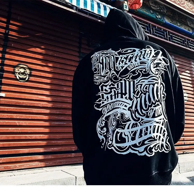 6XL Men's Women Street American Retro Cotton Sweater Autumn Hip-hop Chicano Fashion Tatoo Graffiti Rock All-match Hoodie