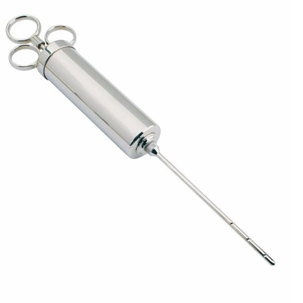 Marinade Meat Injector, Stainless Steel BBQ Injector Syringe, 2 Ounce Capacity with 6 Needles Silicone Brush