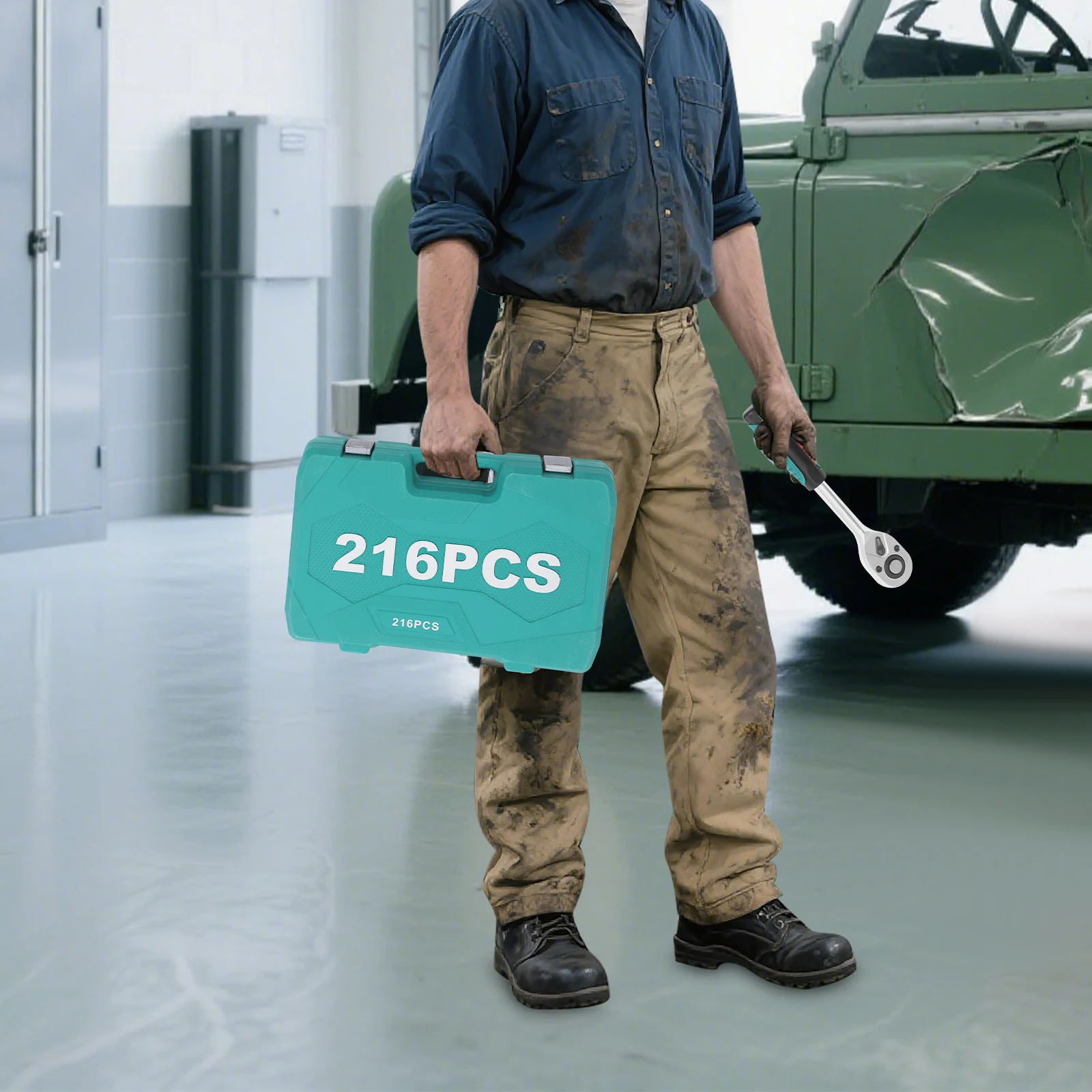 ชุดบล็อกขันหัวบล็อก 216 ชิ้น พร้อมกล่องเครื่องมือ 216 ชิ้น ประกอบด้วยบล็อกและประแจบล็อก