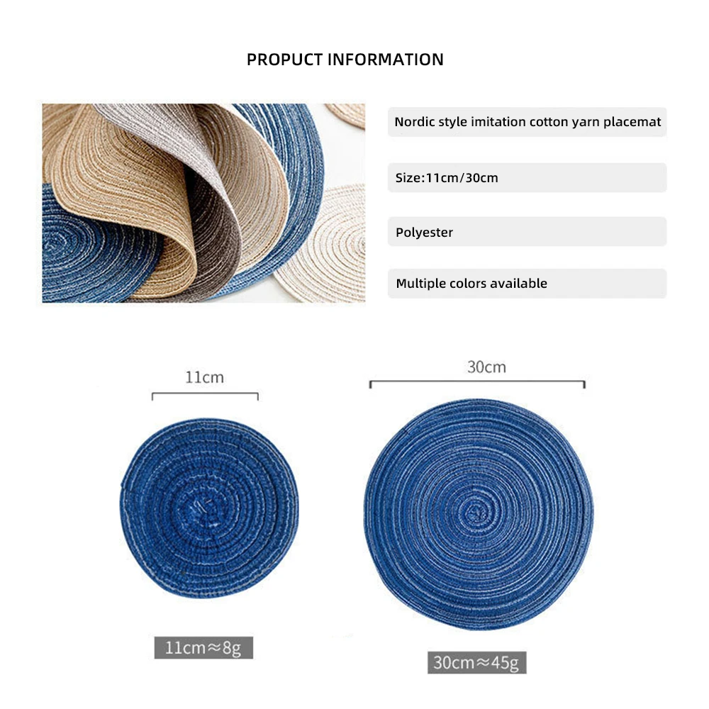 6pcs Woven Ramie Placemats Round Table Mat Anti Slip Dining Table Mats Non-Slip Tableware Bowl Pads Kitchen Drink Cup Coasters