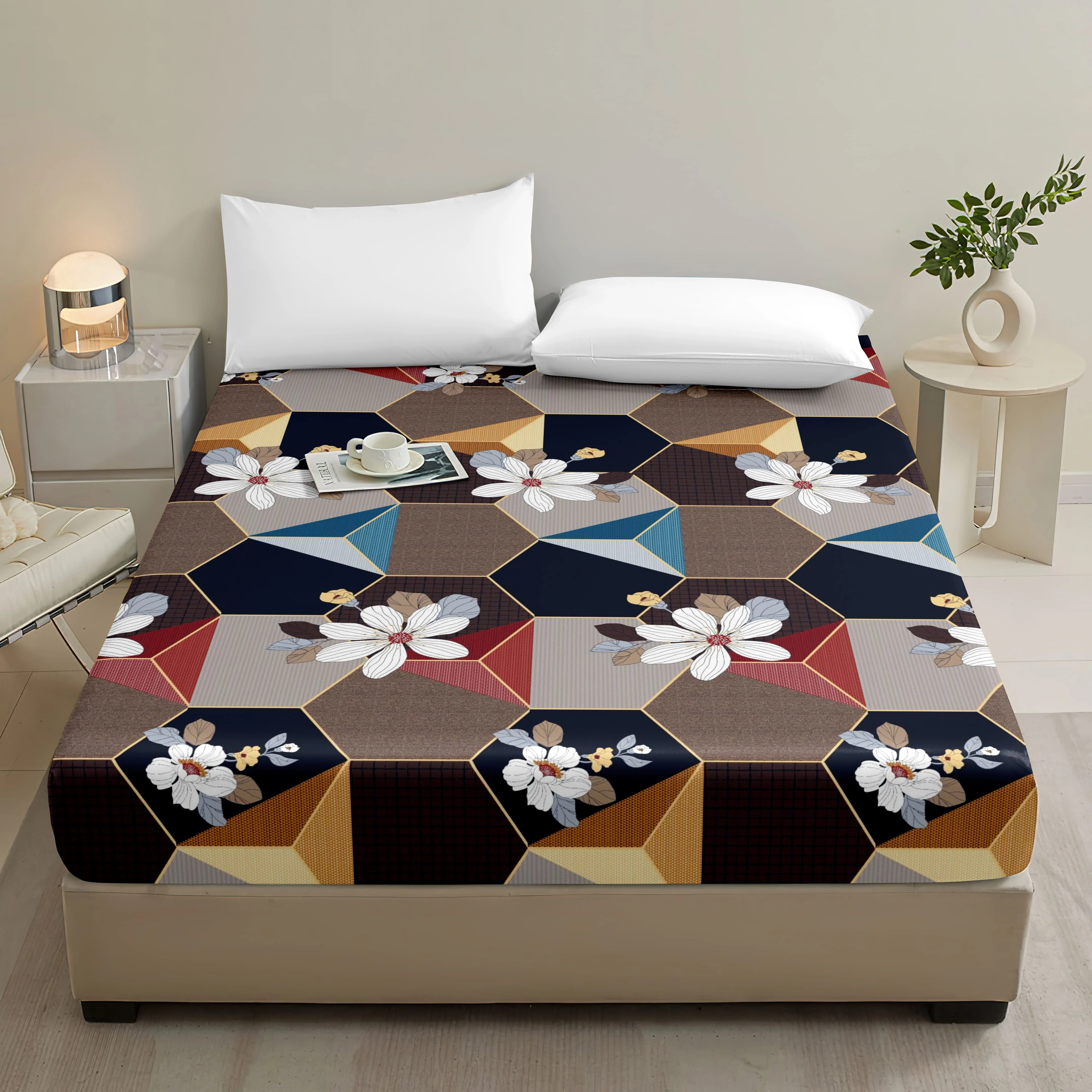 Romantic plaid pattern, breathable and comfortable mattress protector, made of breathable polyester material (includes 1 fitted sheet + 2 pillowcases). Mattress protector, fitted sheet style with elastic edges, protective cover, mattress cover, fitted sheet bedding, Christmas-themed bedding