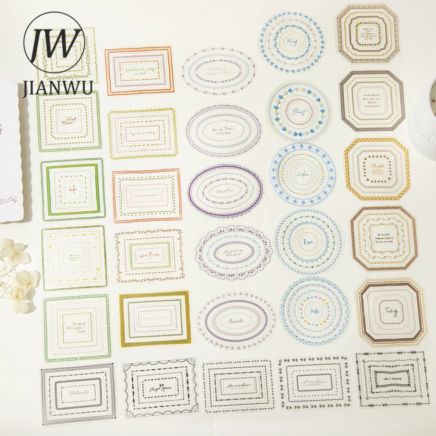 JIANWU Dreamy Flower Border Series Vintage Baroque Frame Landscape Material Collage PET Sticker Creative DIY Journal Stationery