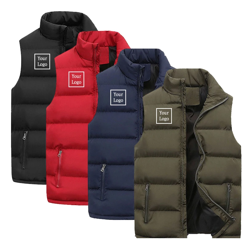 Custom Logo Mens Vest Men Winter Warm Sleeveless Jackets Male Fashion Casual Comfort Sleeveless Thickened Jacket