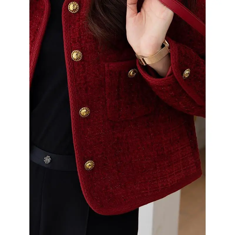 Women Short Jacket Fashion Tweed Quilted Single-Breasted Button Jacket Coats High Quality Long Sleeve Lady Office Coats Cardigan
