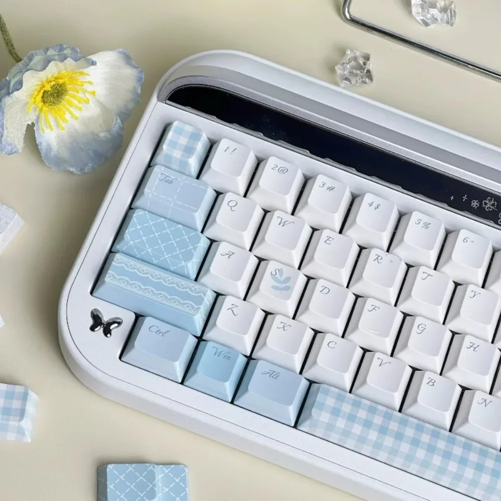 Love Letter Theme Keycap Set 141Key PBT Custom Cute Blue White Keyboard Cap Cherry Profile Gaming KeyCap for Mechanical Keyboard