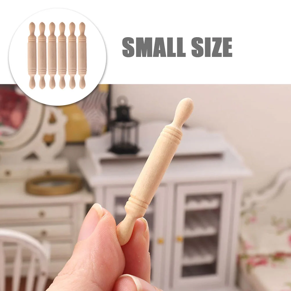 6 Pcs Mini Wood Rolling Pin Kids Pretend Play Toy Roller Wooden Photo Prop House Decor Decoration Tiny Child