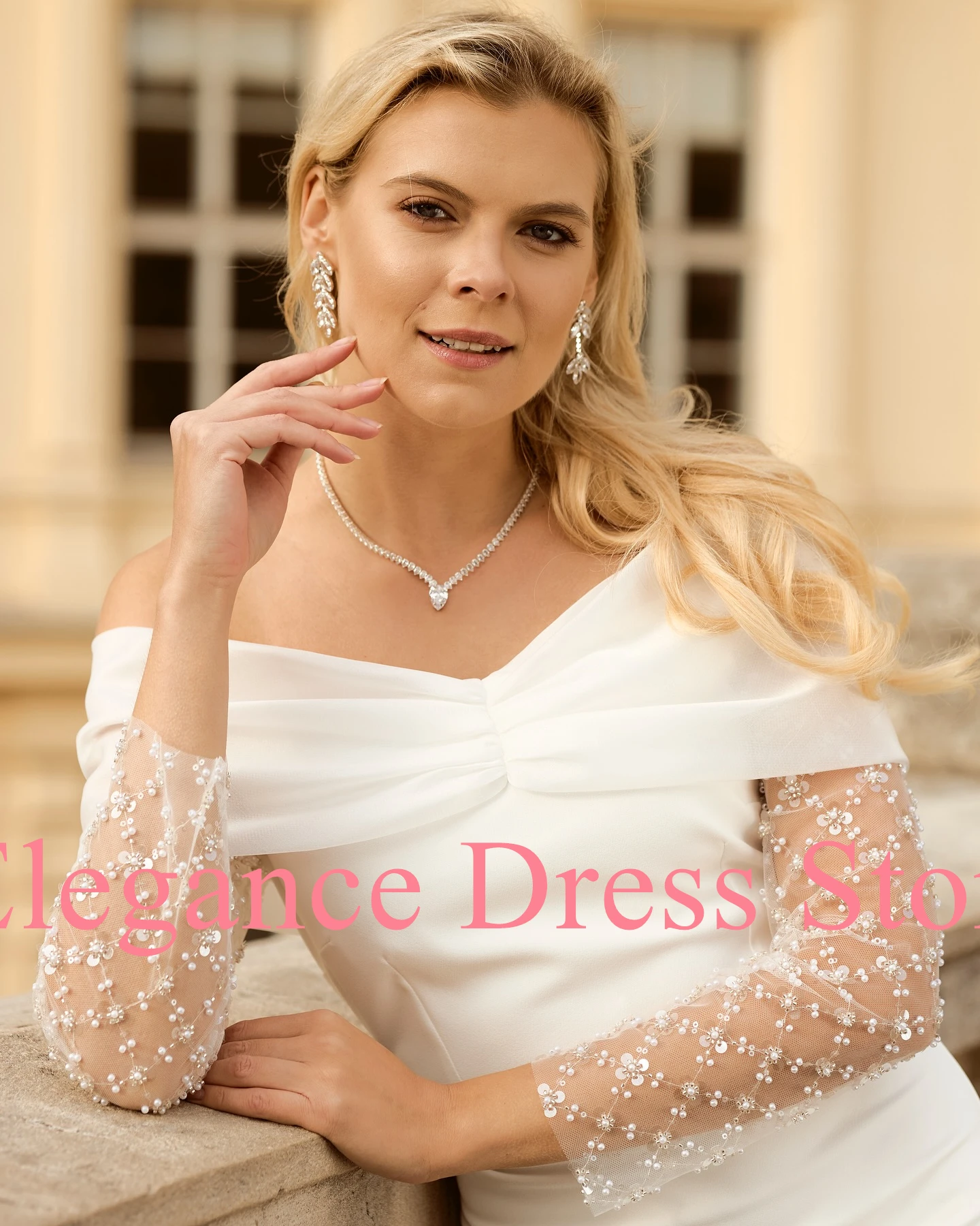 Vestidos De Noche personalizados De alta calidad con cuello barco y lentejuelas con cuentas y perlas, Vestido De fiesta blanco con pliegues elegantes