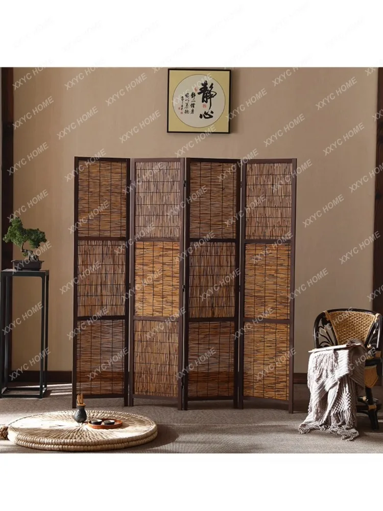 New Chinese Style Subareas Screens Hallway Zen Retro Nostalgic Folk Solid Wood Reed Screen