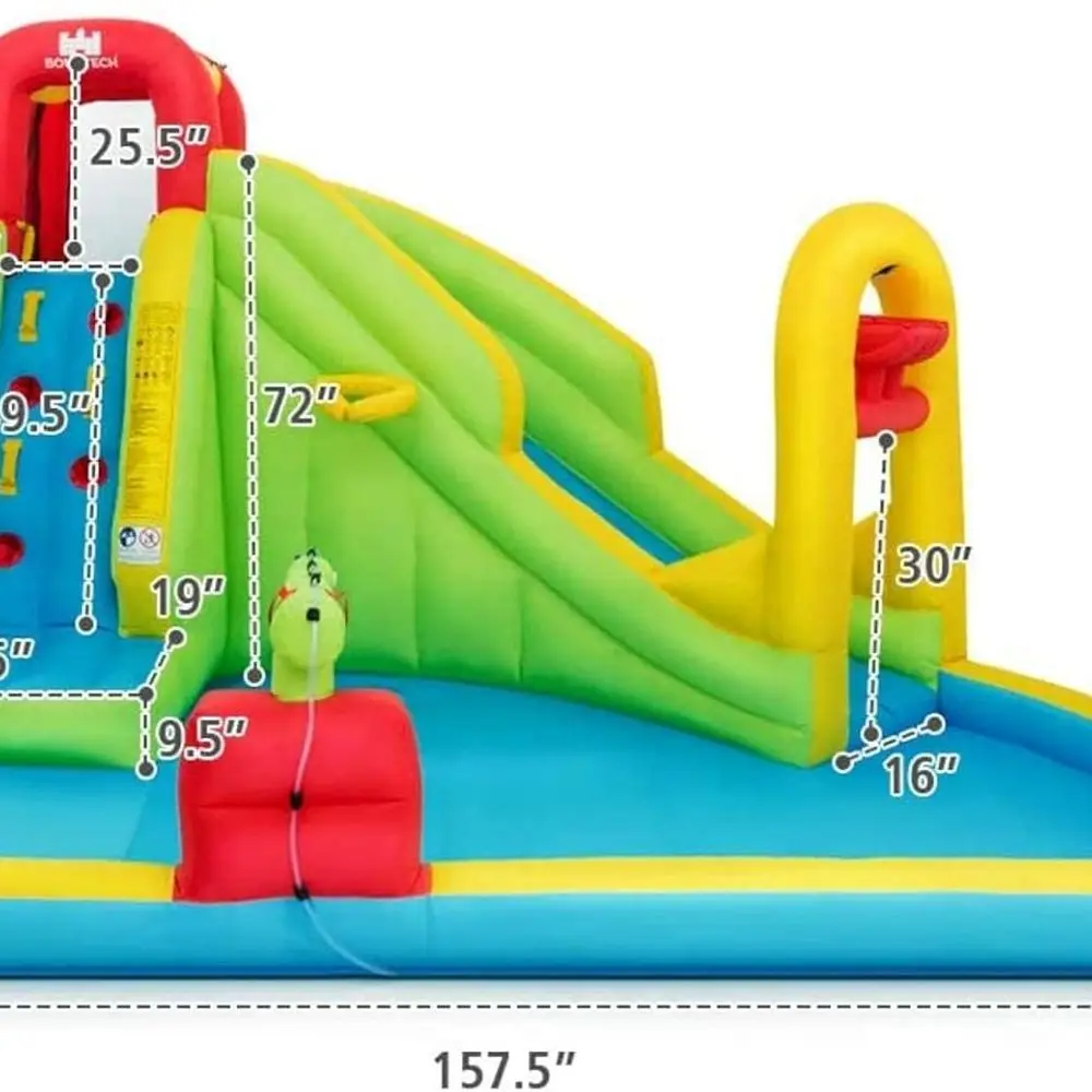 7-in-1 opblaasbaar waterpark voor kinderen en volwassenen: splashpool op de achtertuin, glijbanen, klimmuur (geen ventilator inbegrepen)