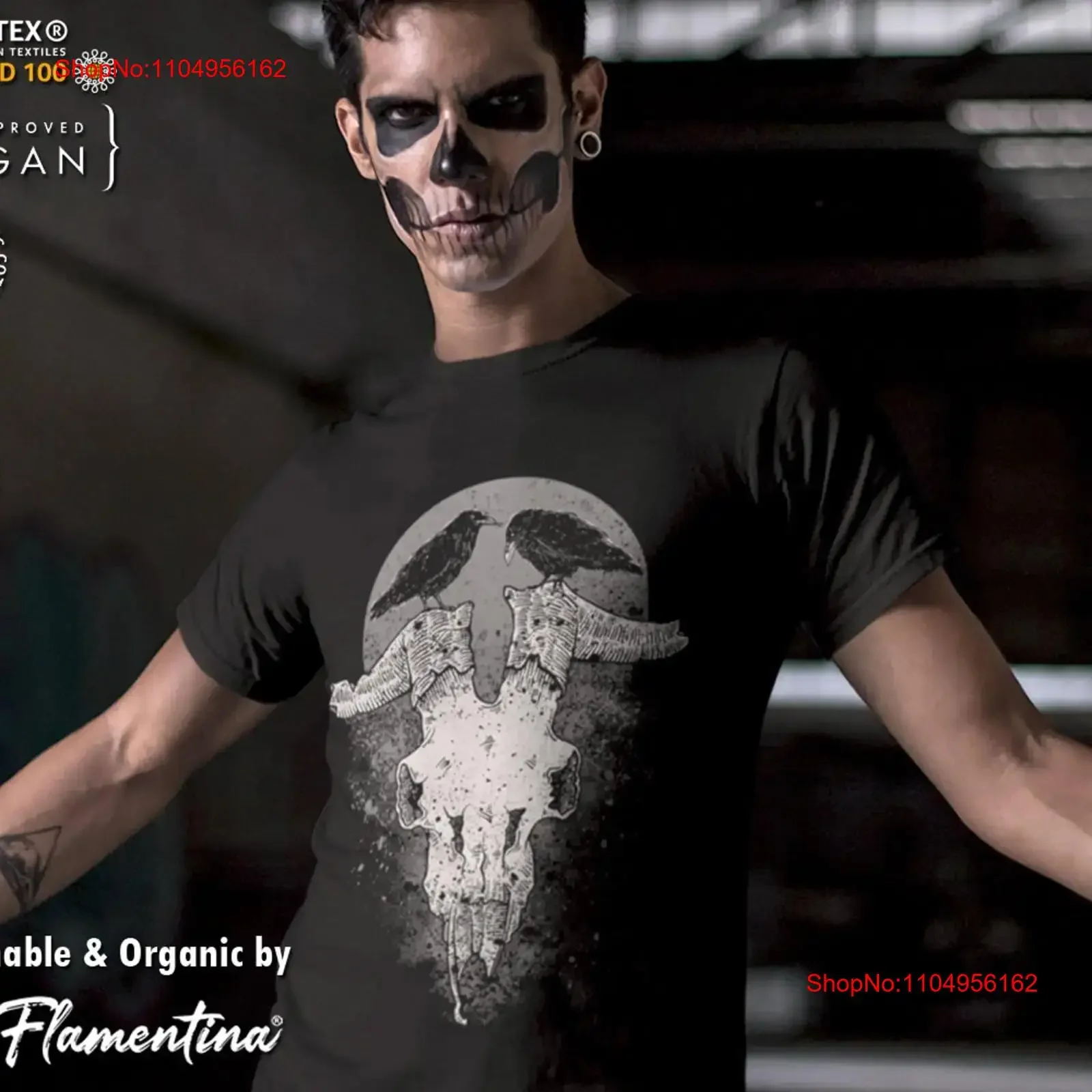 

Black Raven Organic Cotton T Shirt Horror Skull Horned Demon Crow Occult Grim Gothic Dark P125 Kids Sizes vintage Washed