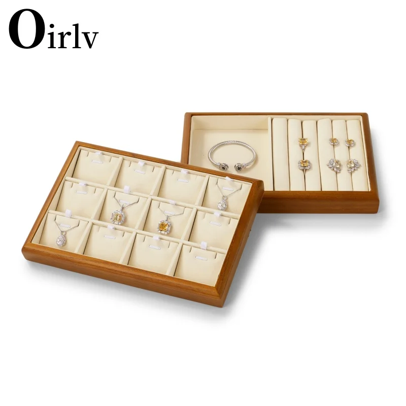 Oirlv High-end ไม้แบนถาดเครื่องประดับ STACKABLE เครื่องประดับลิ้นชักใหม่สร้อยข้อมือ/นาฬิกา/ต่างหูตู้โชว์ผู้ถือเครื่องประดับ