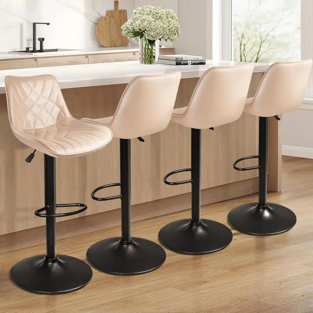 

Bar Stools Set of 4, Adjustable Counter Height Leather Bar Stools with Back, Modern Swivel Armless Bar Chair for Kitchen Island