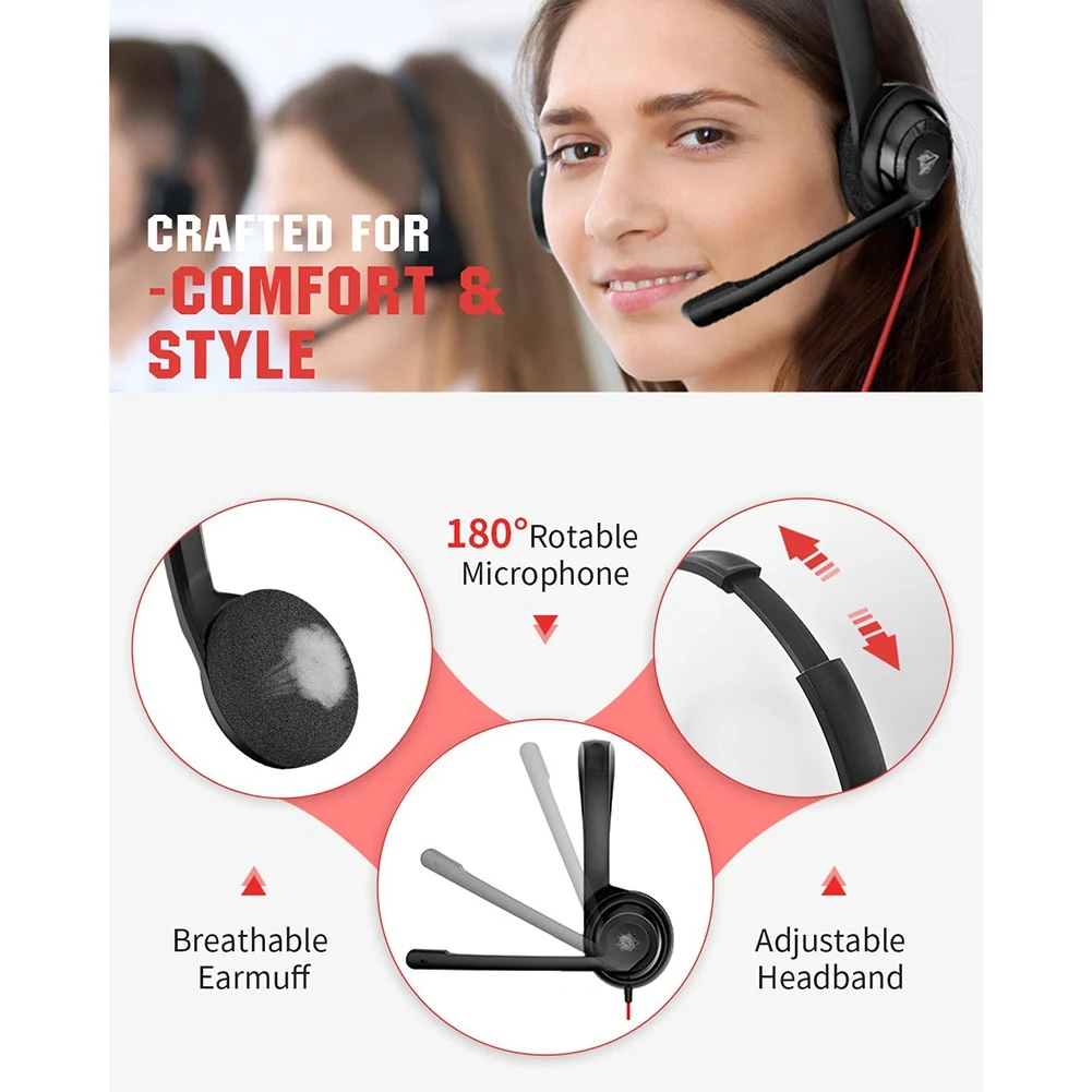 USB Headset with Noise Cancelling Microphone for Laptop Computer, On-Ear Wired Office Call Center Headset for Boom images - 6