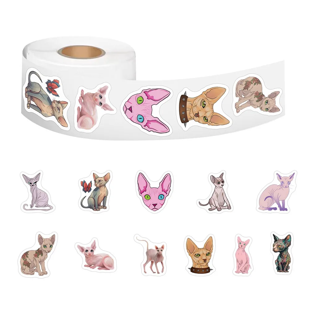 500Pcs/Roll Heterotypic Sphinx Cats Stickers 2.5cm/1.0\'\' 10 Designs DlY Decoration Learning Rewards Scrapbook Labels, Adorn Gift