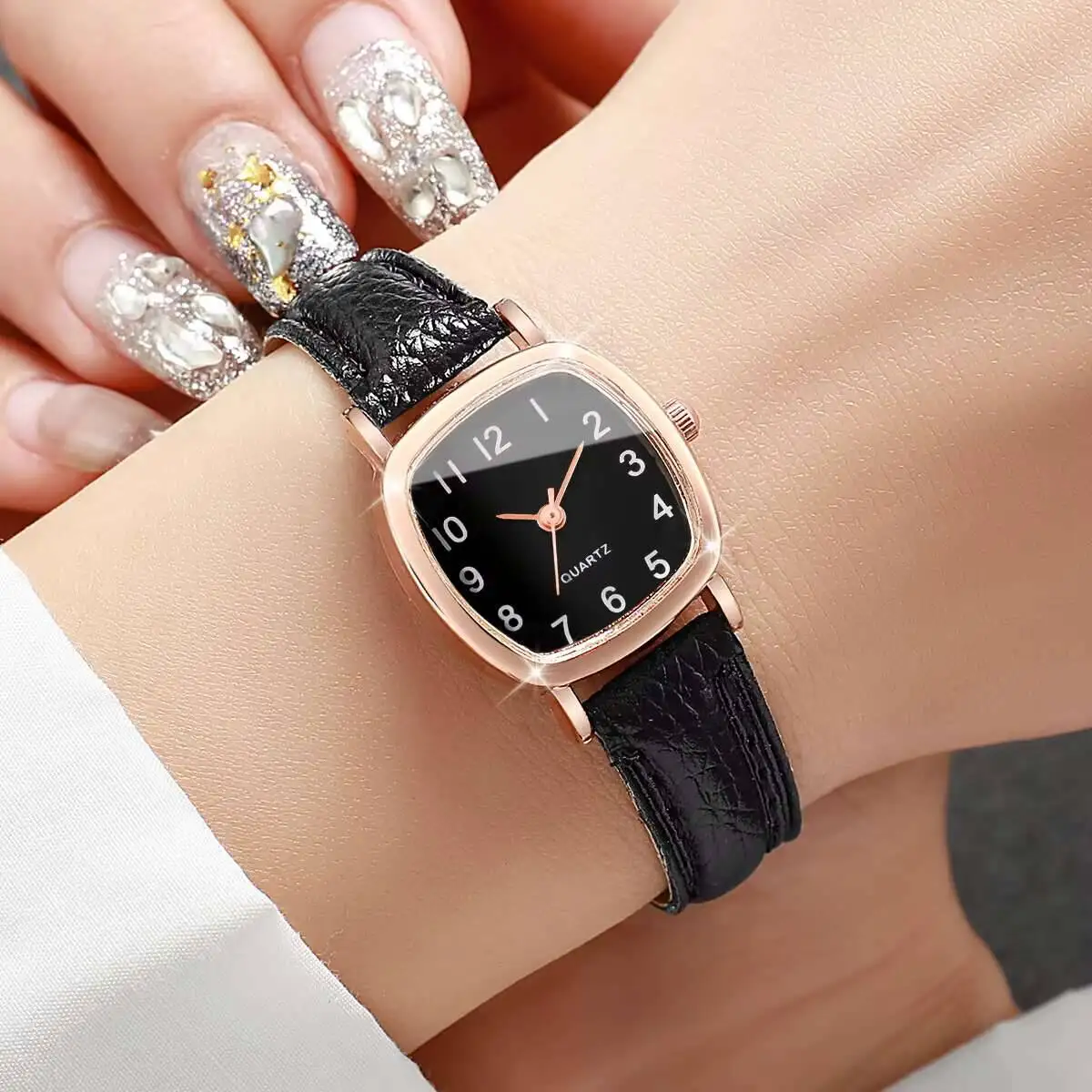 5 قطع أزياء النساء الساعات مجموعة بسيطة صغيرة الهاتفي حزام من الجلد كوارتز ساعة Reloj Mujer (بدون صندوق)