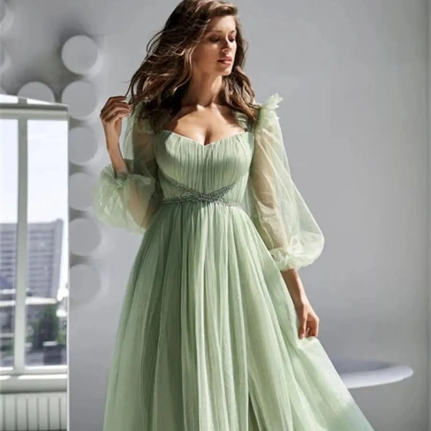 

Aileen Light Green Backless A-line Prom Dresses for Formal Occasions Women Evening Dress Luxury 2024 Robe De Soiree Femmes Long