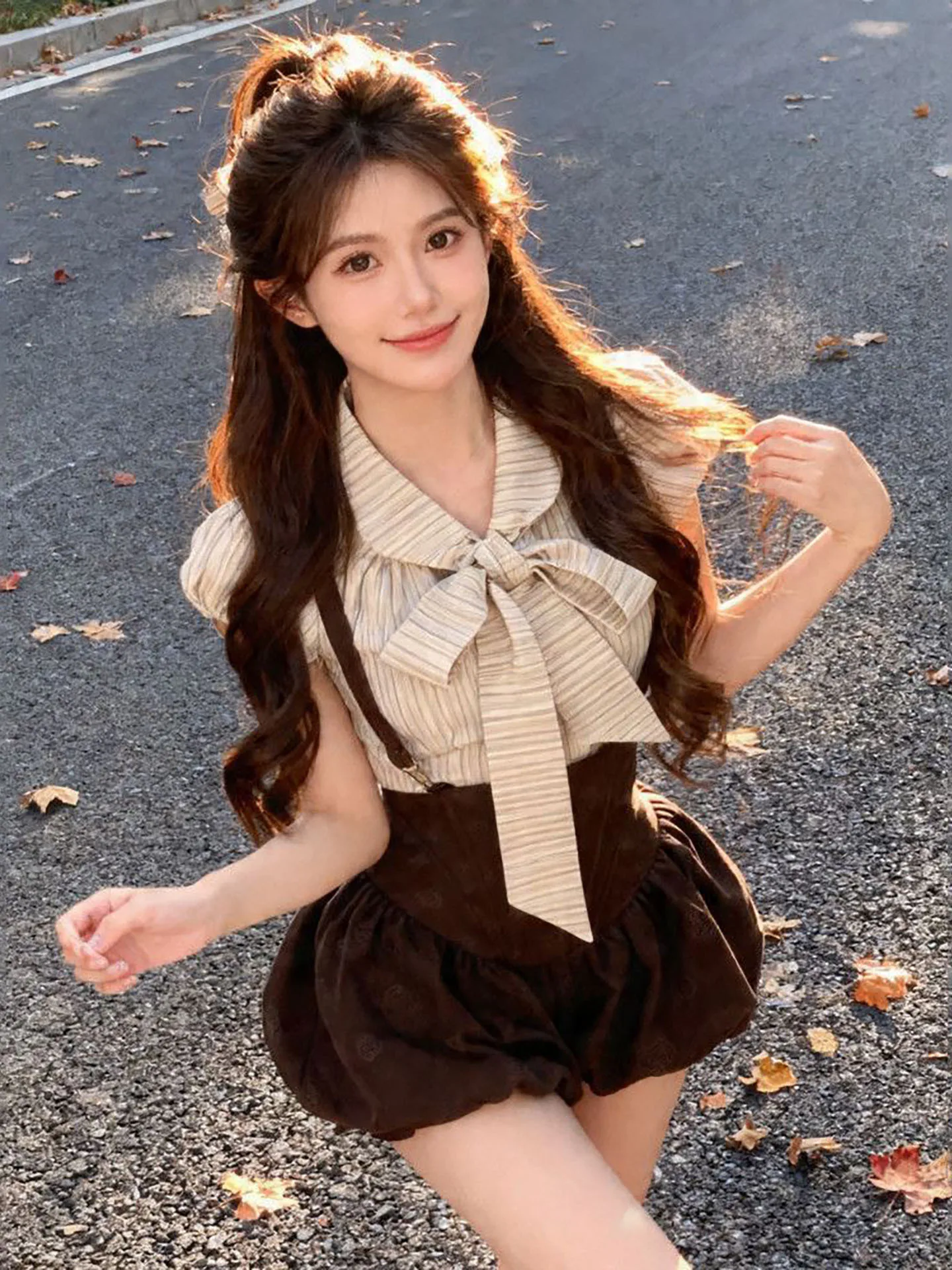 

Summer Floral Print Shirt And Shorts Set Women's Fashion Casual Outfit High Waist Cargo Pants Knot Top Striped Blouse