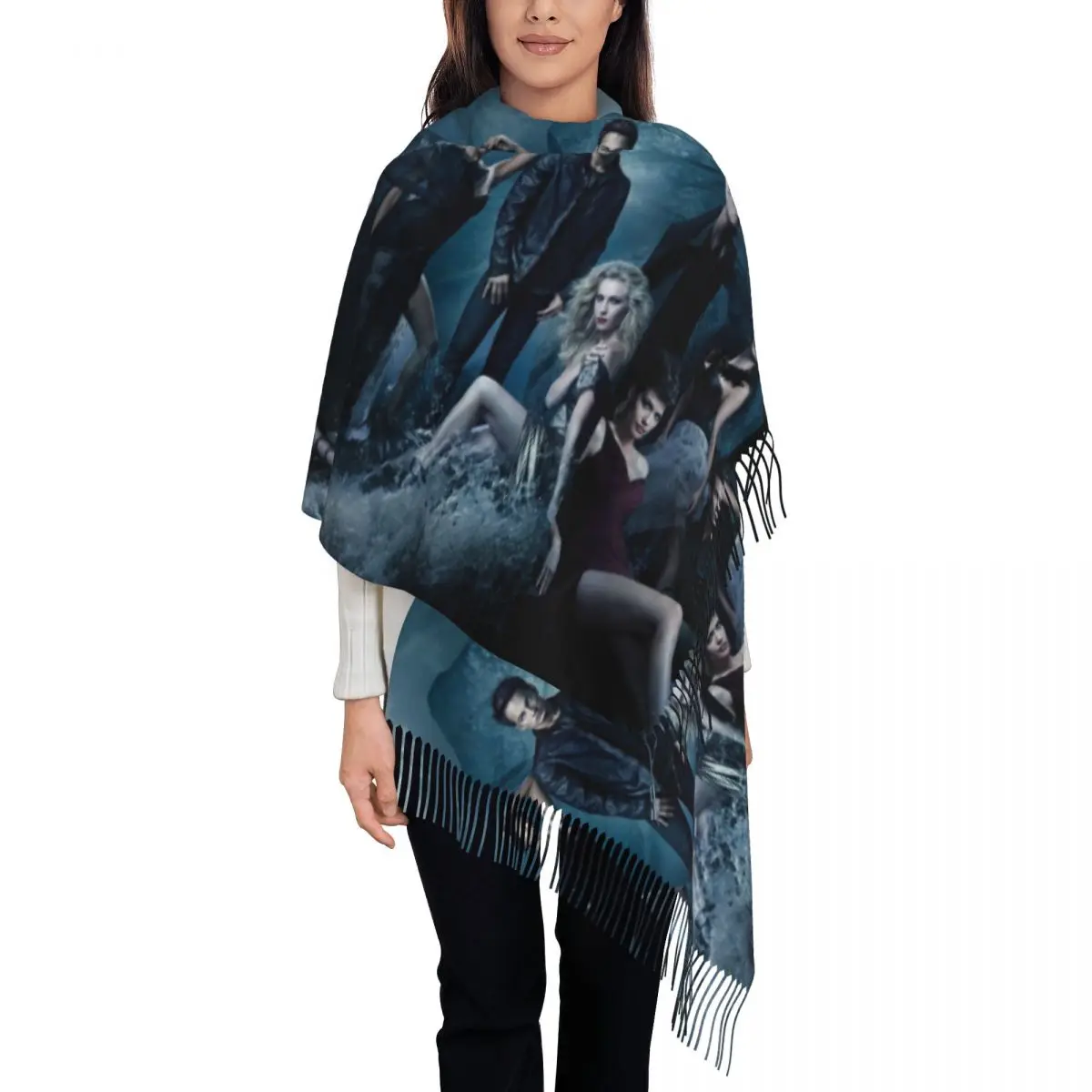 

The Vampire Diaries Horror Fantasy Scarf for Womens Fall Winter Cashmere Shawls and Wrap Long Large Shawl Scarf Ladies