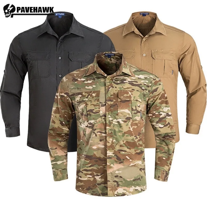 

Camouflage Tactical Mens Cargo Shirt Summer Outdoor Ventilate Quick Drying Training Tops Pockets Wear-resistant Lapel Camisas