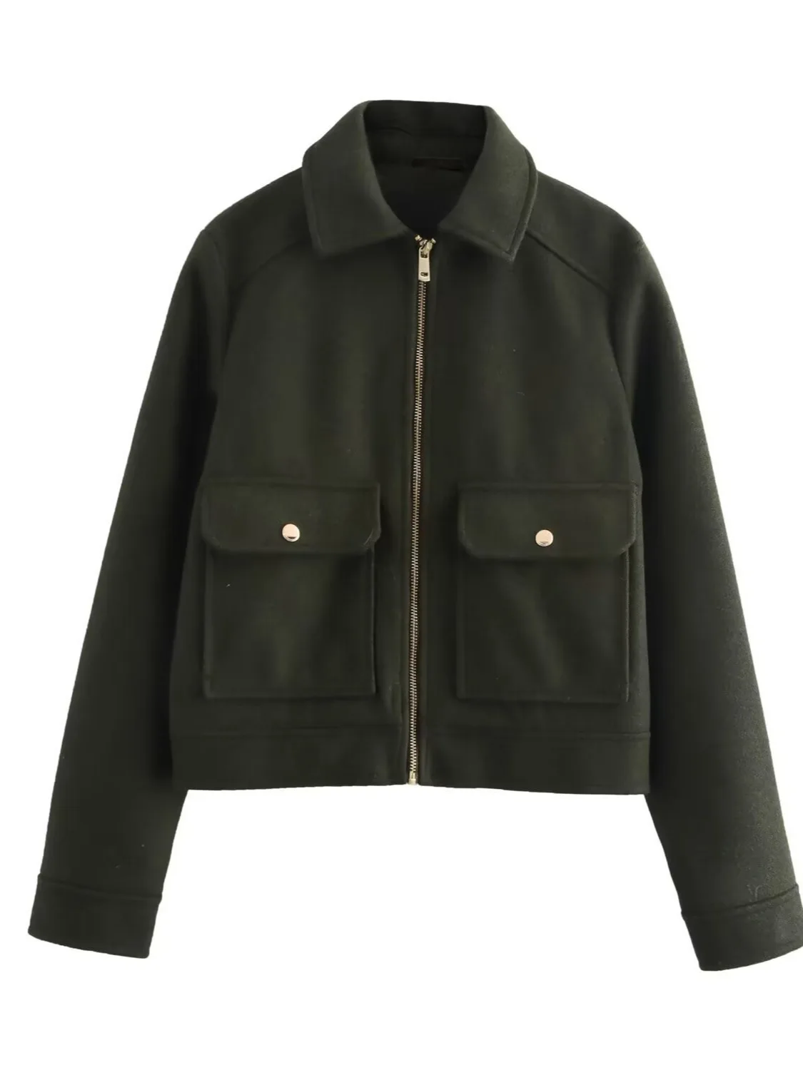 Dave&di Collar Zipper Embellished Soft Jacket Jacket Jacket Women's Jacket Woman Clothes Tops