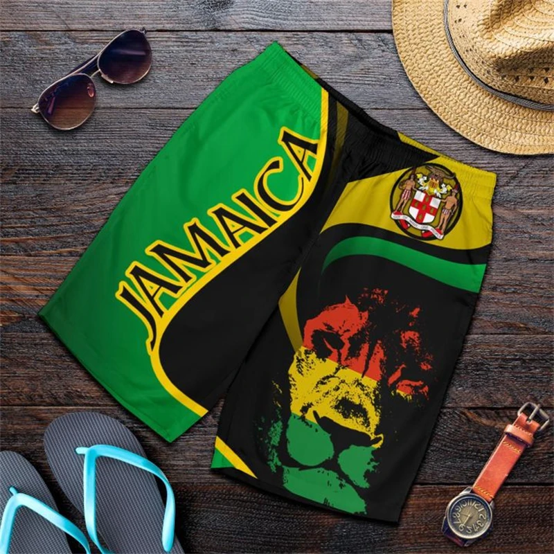 2024 Hawaiian Vacation Beach Shorts Jamaica Flag Print Oversized Sportswear Gym Trunks Quick Drying Ice Shorts Hawaii Swimsuit