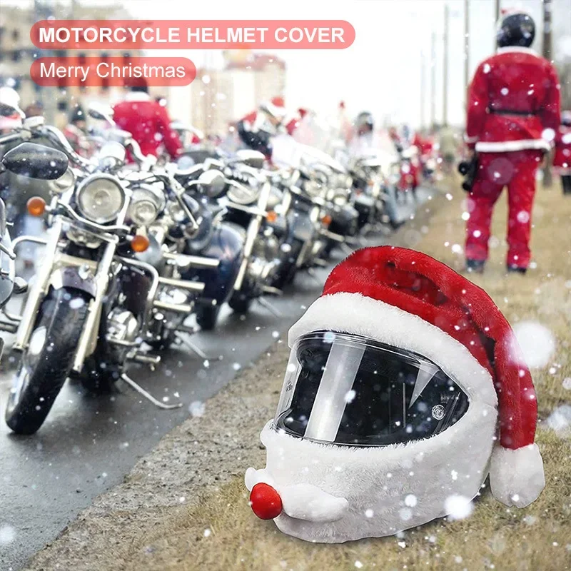 Creative Christmas Hat Santa Claus Styling Motorcycle Helmet Cover Plush Motorbike Helmets Decoration Moto Headwear Accessories