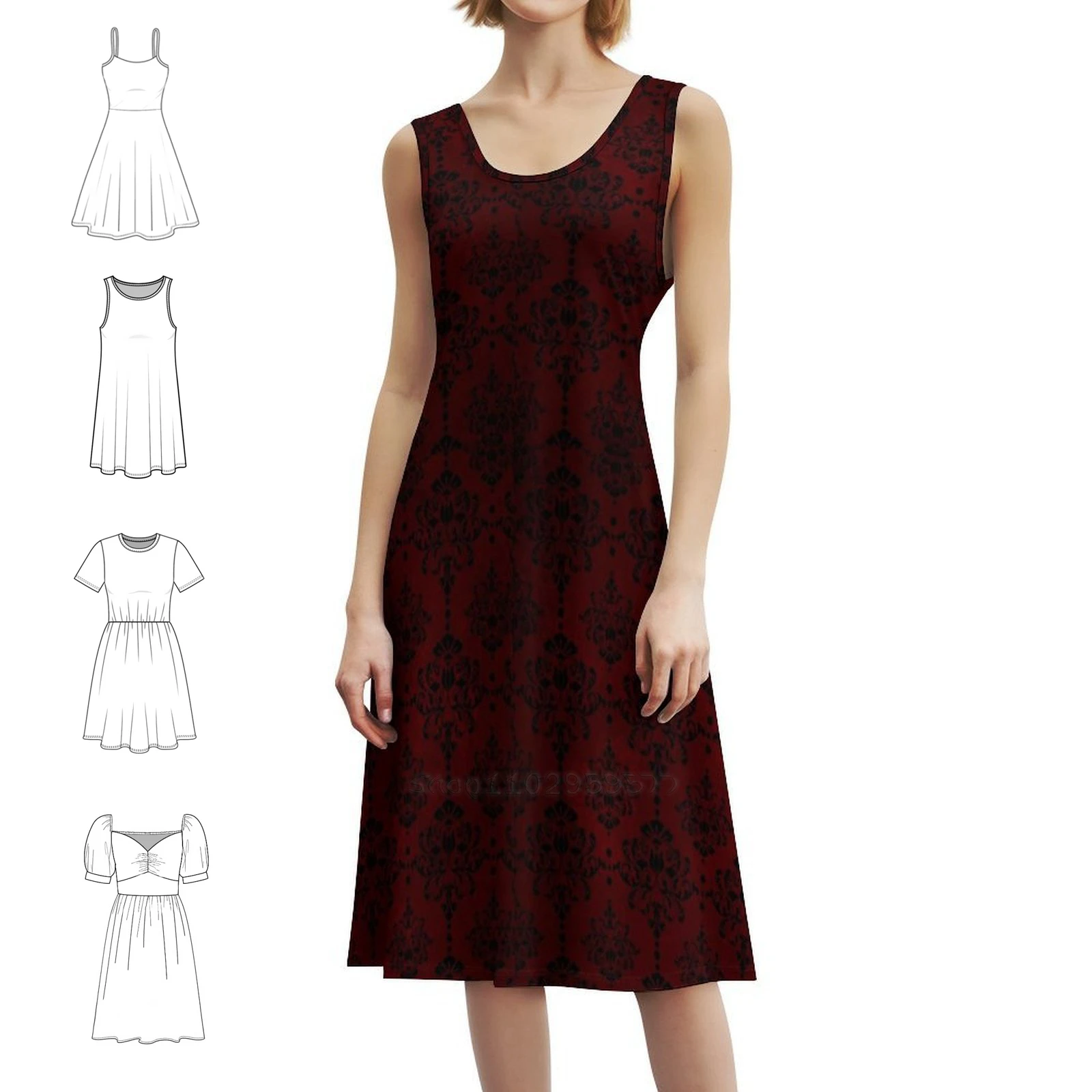 

Черное цветочное дамасское темно-красное платье-халат с цветочным узором для женщин, весенне-летнее повседневное платье для вечеринки с узором