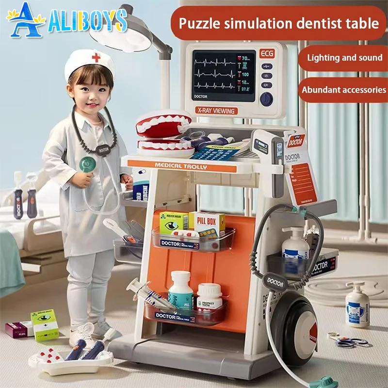 Simulado dentista mesa médica fingir jogar carrinho médico modelo de injeção de enchimento dental médico role play jogo brinquedo educativo