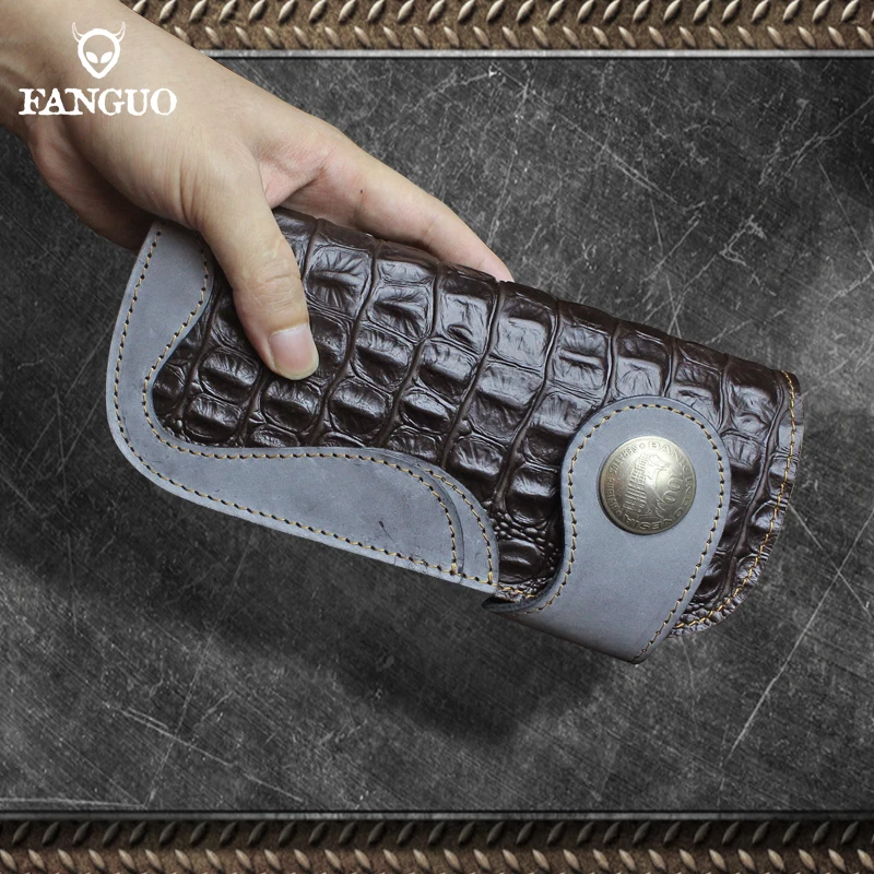 Top Layer Leather Men Wallet Genuine Leather Crocodile Print Credit Card Slot With Coin Pocket Long Wallet Clutch Bag Handbag