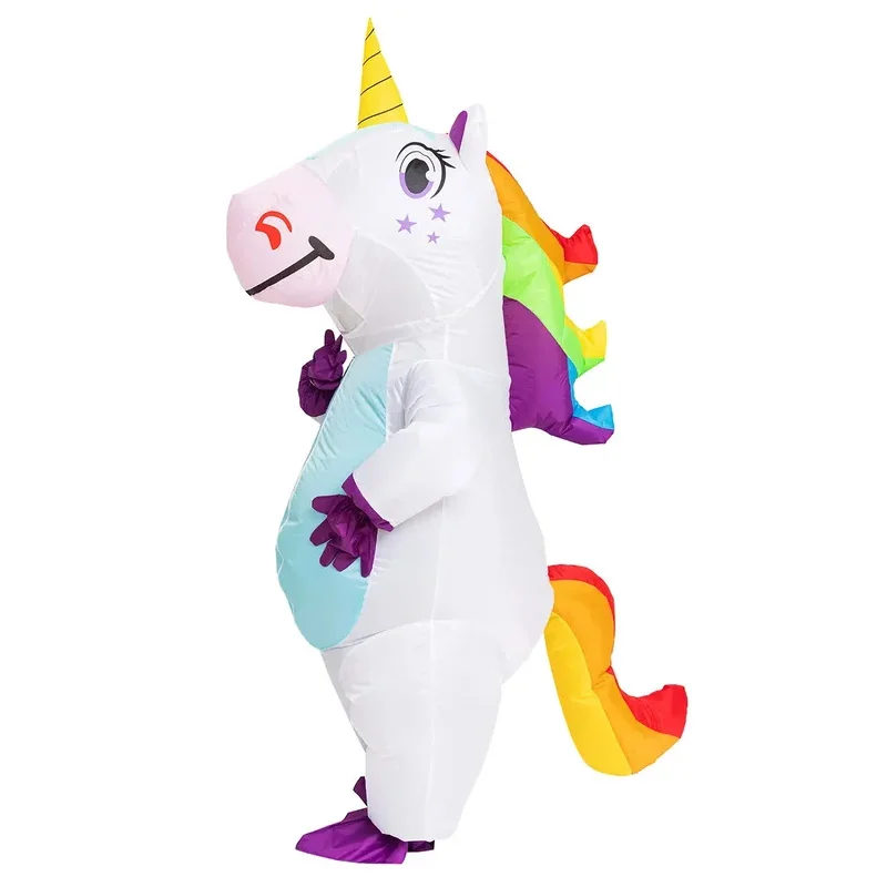 Inflatable Unicorn Costume Adult Kids Rainbow Halloween Costumes for Wommen Men Adult Carnival Mascot Purim Christmas Cosplay