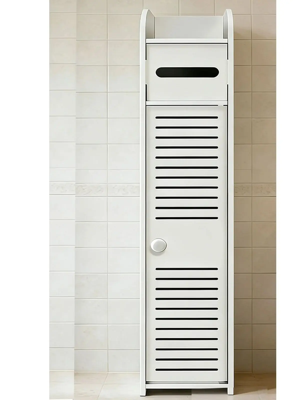 Hoher, schmaler Badezimmerschrank, freistehende, wasserdichte Badezimmerschränke, weiß, 1 Schublade, für Zuhause/Toilette