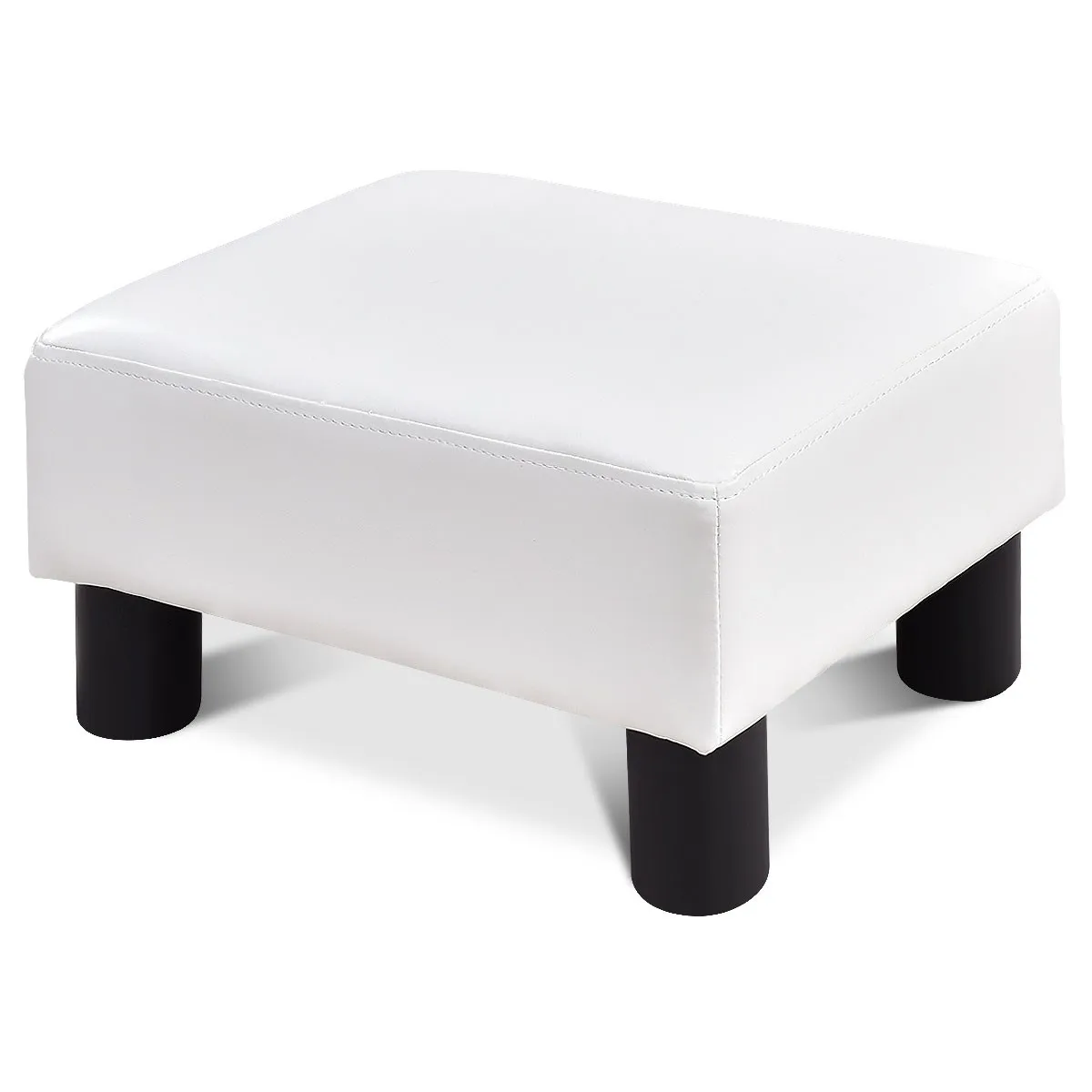 

PU Leather Ottoman Rectangular Footrest Small Stool w/ Padded Seat White