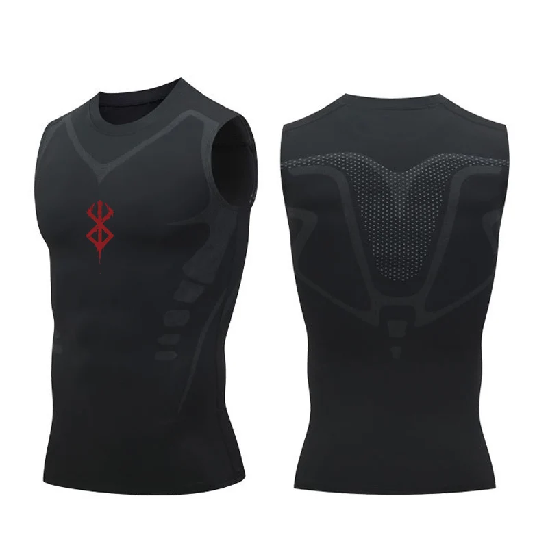 Compression Sleeveless Shirt Men Gym Fitness Basketball Sport Vest Manga Tight Tank Mesh Quick Drying Top Breathable Summer Male