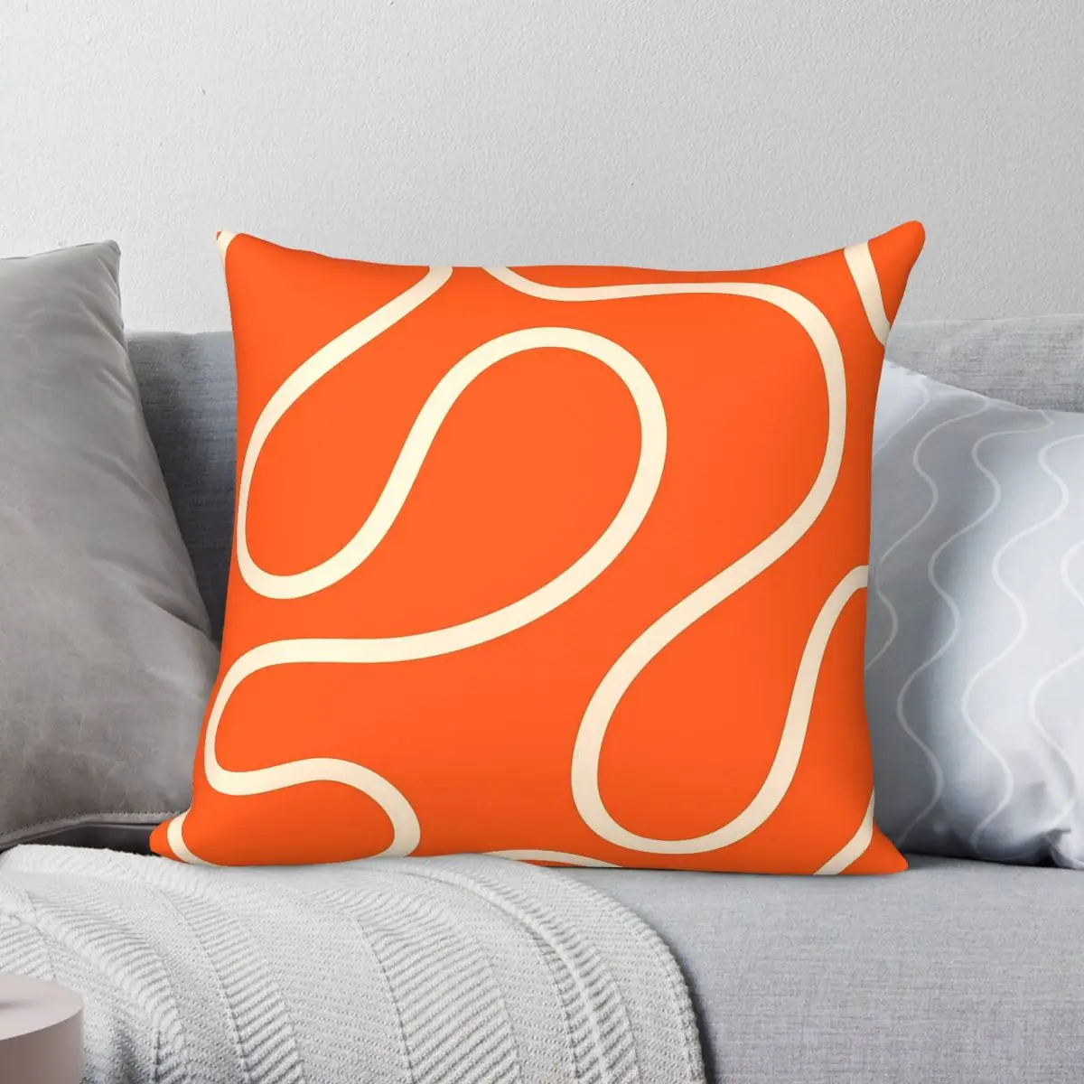 Orange Minimal Curves Lines Pillowcase Polyester Linen Velvet Creative Decorative Throw Pillow Sofa Seater Cushion Cover 45x45