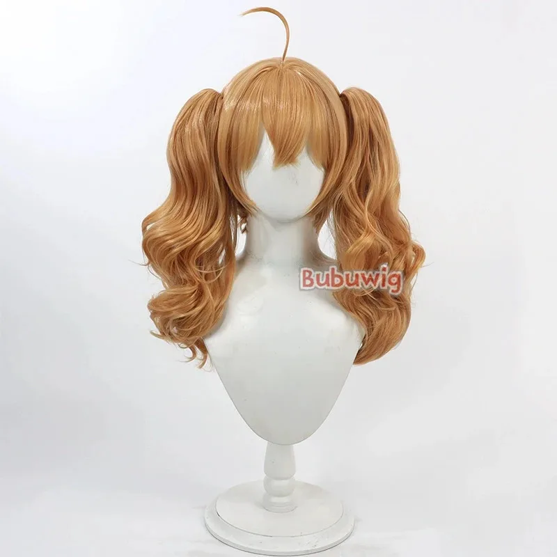 CySynthetic Hair 이바라기 요시미 코스프레 가발 블루 아카이브 이바라기 요시미 물결 모양의 오렌지 브라운 포니테일 가발 내열성