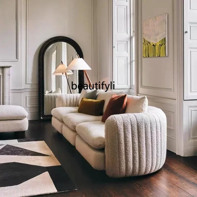 C456  Nordic fabric curved sofa cream style casual simple lamb wool three-person sofa