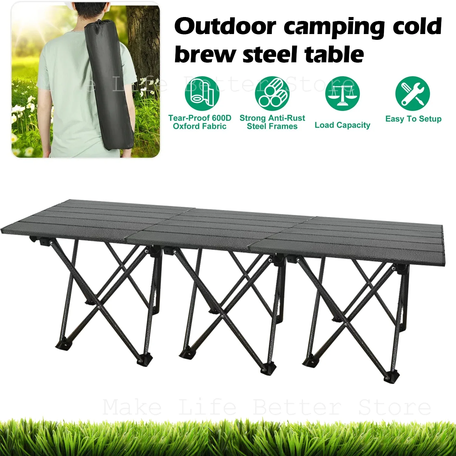 3Pcs Tables Picnic Camping Table Outdoor Portable Folding Desk With Easy Carrying Bag Lightweight Egg Roll Long Table