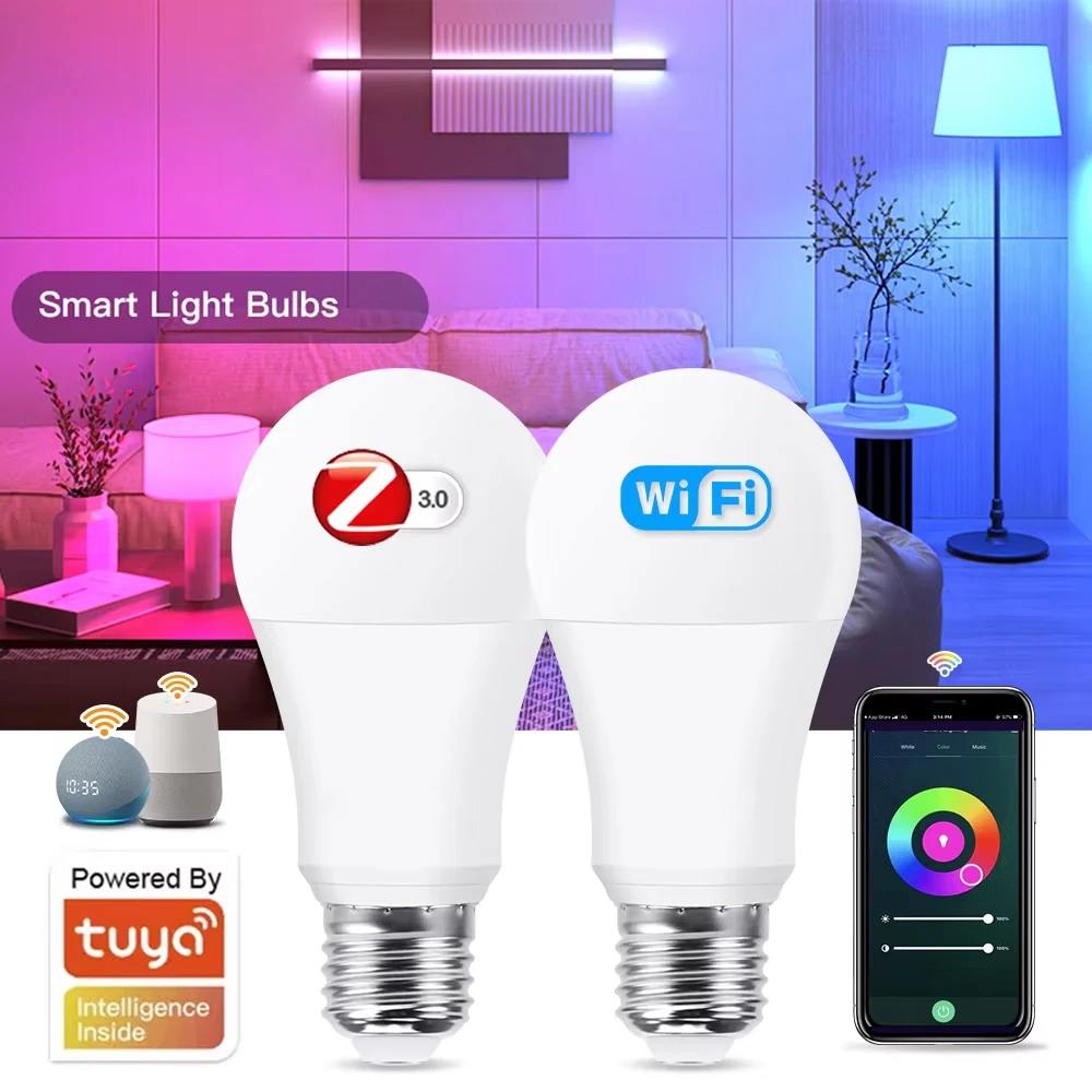Image of 1Pcs 18W 15W Zigbee Led Glühbirne RGB + WW + CW E27 Tuya Wifi Smart Home led Lampen Kompatibel Mit Alexa Amazon Google Assistent