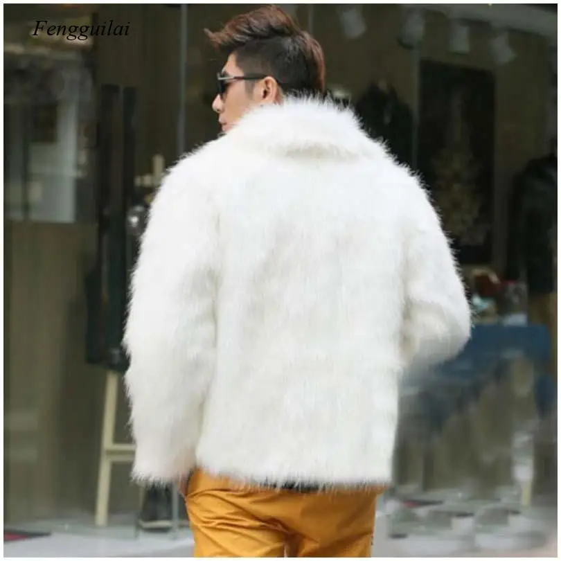 Homme Jacket Faux Leather Men White Black Fashion Coat Fur Fox Fur Lapel Men\'s Casual Slim Coat Jaqueta Motoqueiro