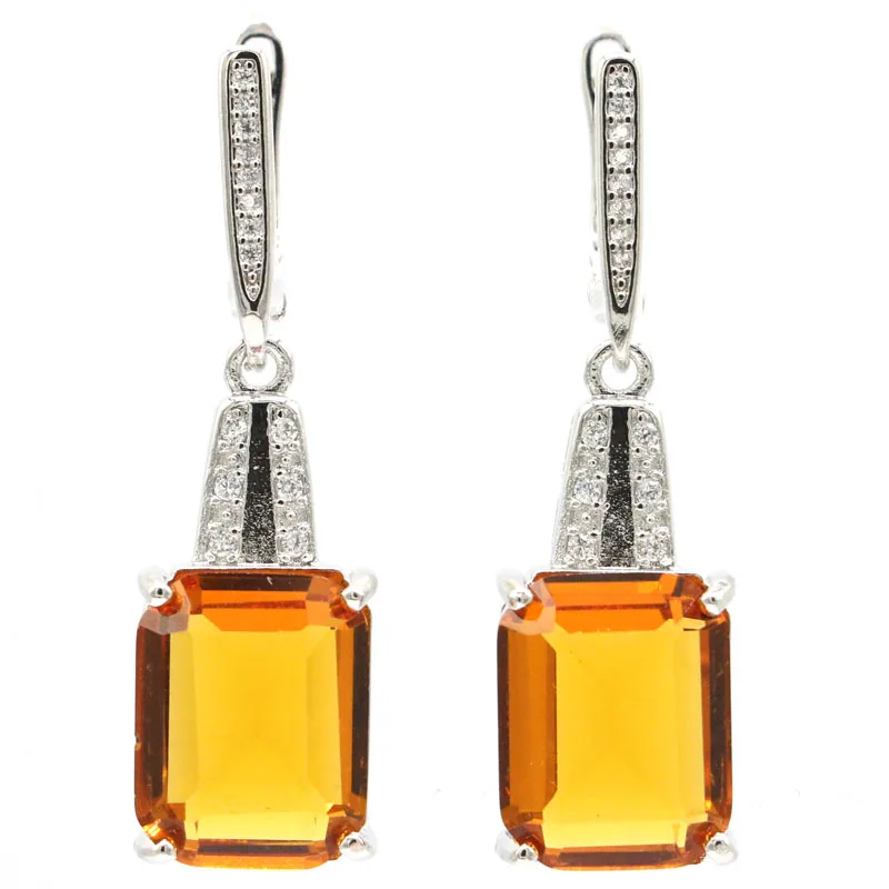 

40x11mm New Statement Pink Kunzite Golden Citrine White CZ Wholesale Drop Shipping Silver Earrings