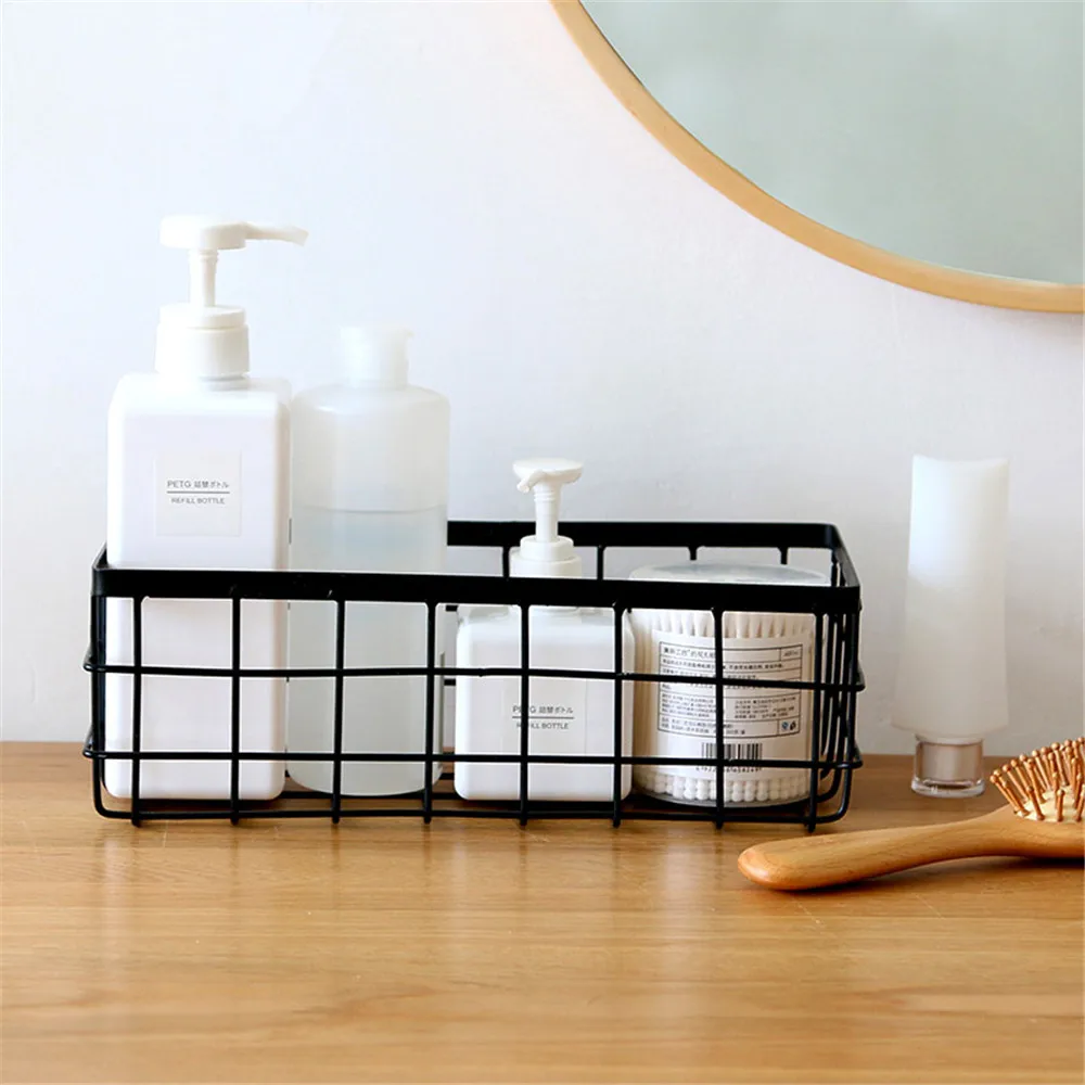 

Metal Storage Basket, Black and White, Office Desktop, Cosmetic Sorting Baskets, Kitchen Seasoning Jar Organizer, Iron Box