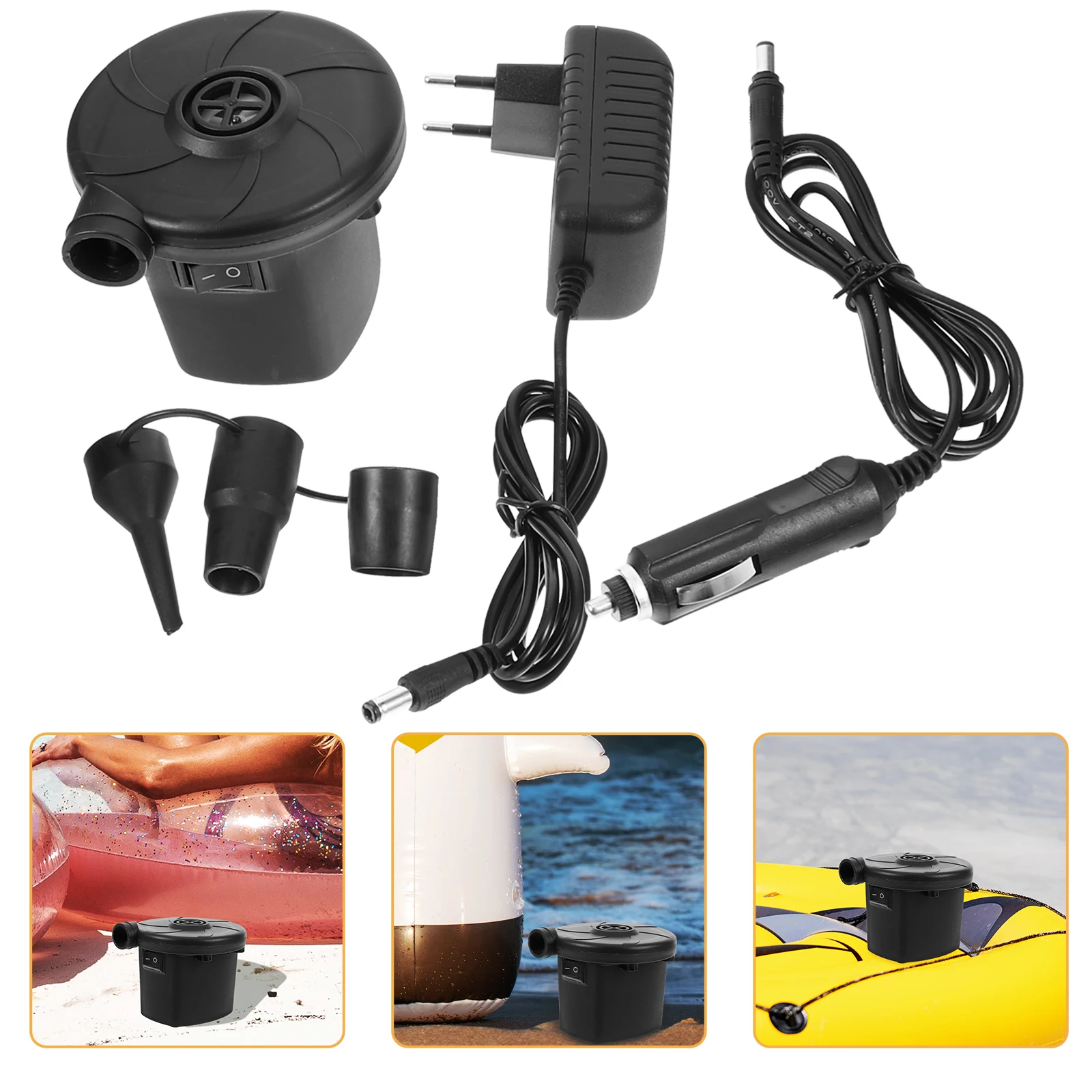 Car Air Pump Two Way Fast Inflation Deflation for Mattresses Rafts Beds Boats Pools ABS Material 3 Nozzles Electric Air Pump