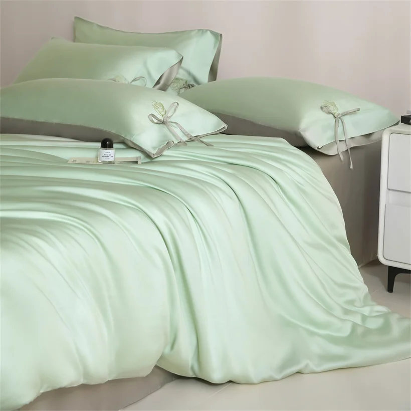

100% Bamboo Duvet Cover Set, Embroidered Rose Bedding Set, Silky Smooth Bed Sheet Set Pillowcase, for Double King Queen Size