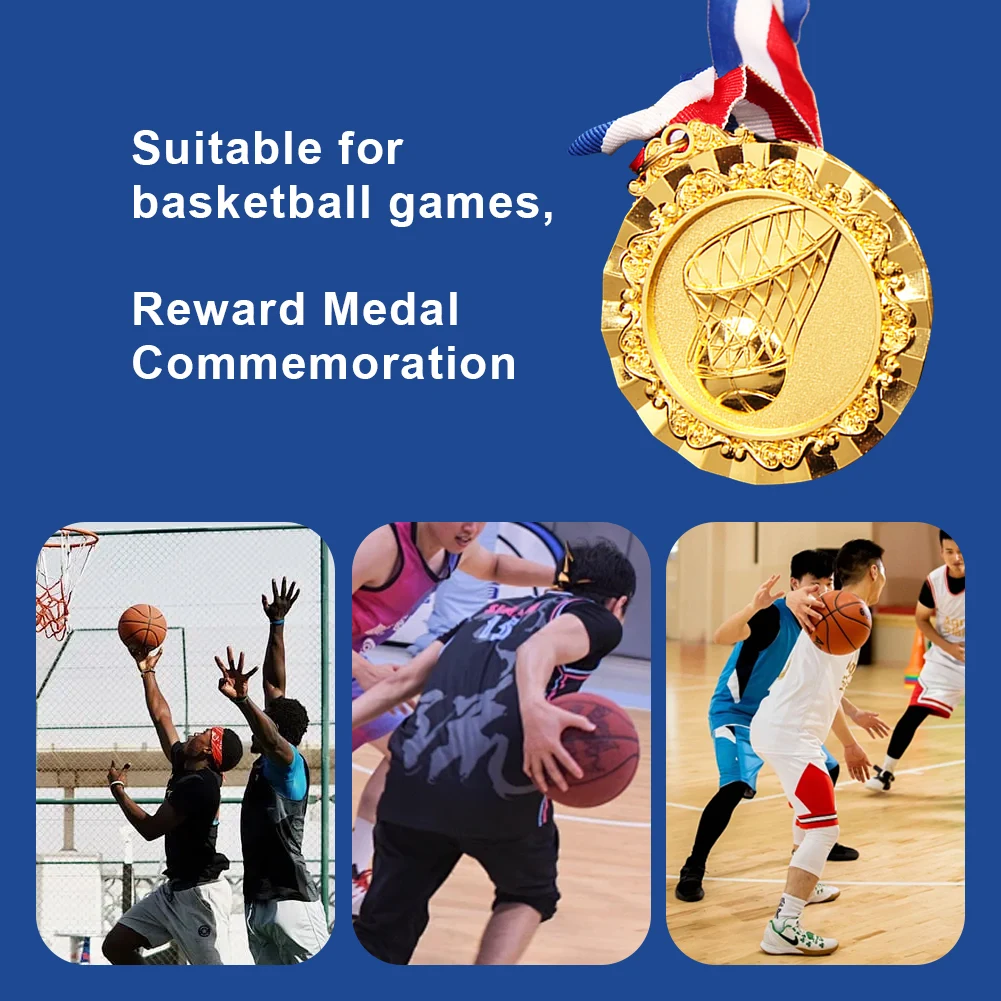 

6.5cm Basketball Medals Basketball Award Medals with Neck Ribbon Basketball Game Medals for Basketball Championship