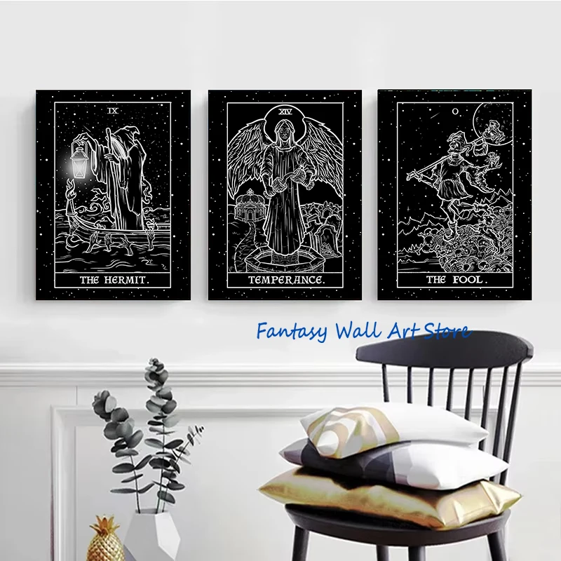 Terror Tarot Shadow Magical Wizard Devil The Mysticism Drawing Minimalist Tarot Art Poster Canvas Painting Wall Pictures Decor