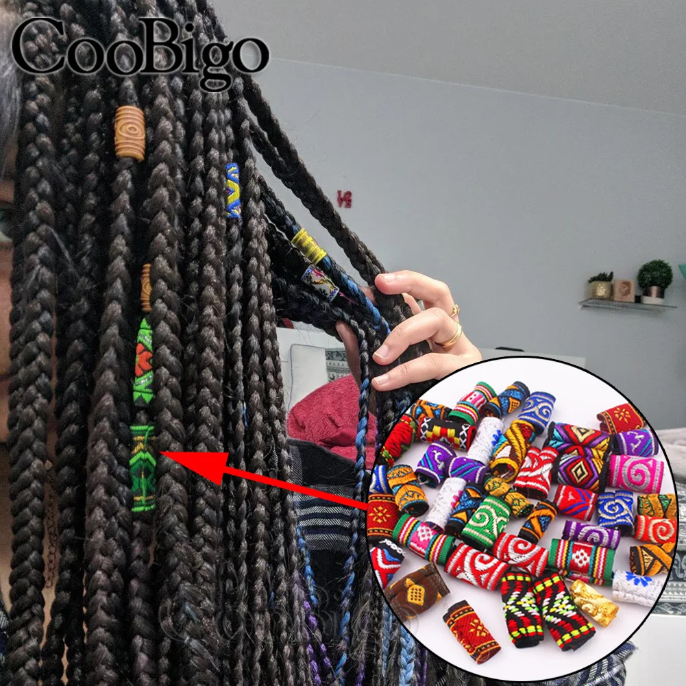 10pcs Braid Hair Rings Tube Hiphop Embroidery Fabric Dreadlock Beads Clips Cuff Headwear Hairwear Decor DIY Craft Supplies