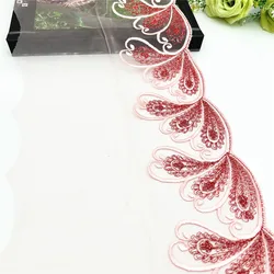 3y/lot Width 22cm Pink Red Shimmer Embroidery Lace Trim Clothing Accessories Dress Sewing Applique Costume Lace Wedding