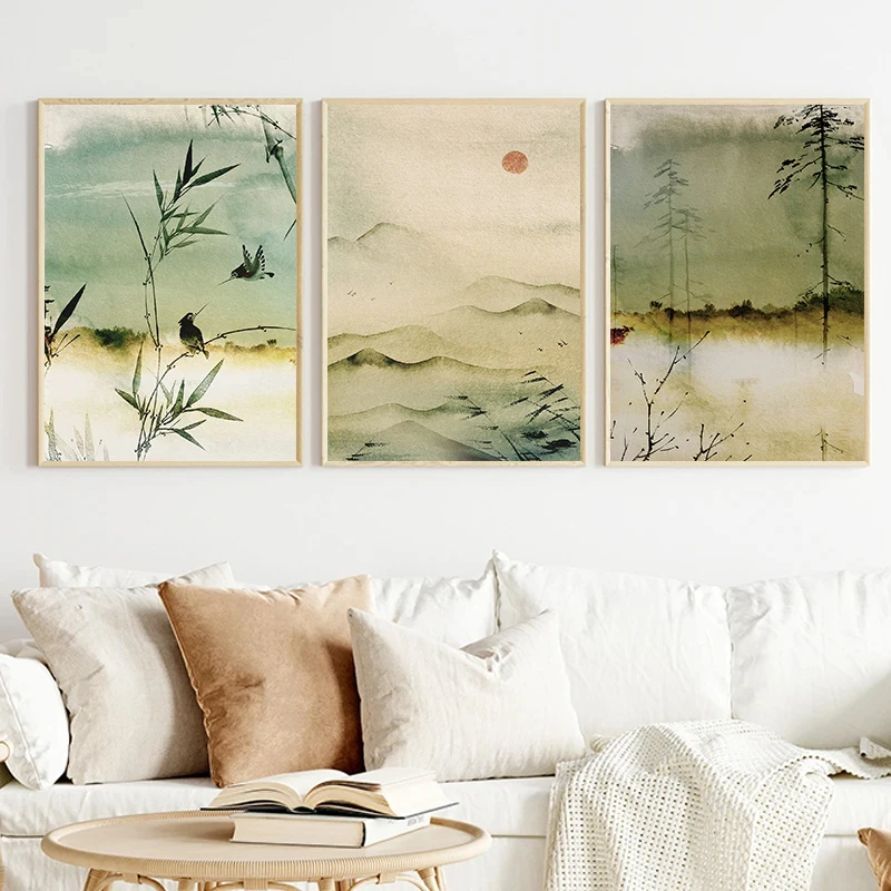 Japanese Vintage Art Watercolour Landscape Painting Posters and Prints Canvas Printing Wall Picture for Living Room Home Deco